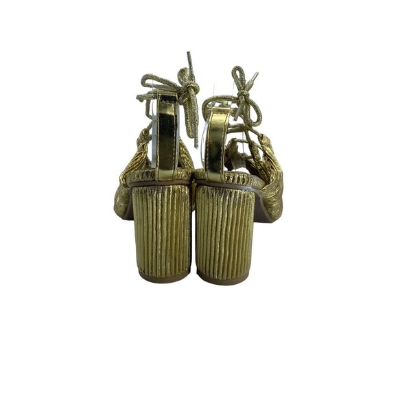 Gold by Lib Metallic Strappy Gladiator Block Heel Peep Toe Sandals Woman 41 9.5 - Picture 4 of 8